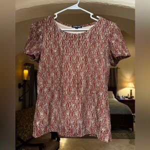 Elegant Patterned Blouse in Red and Cream